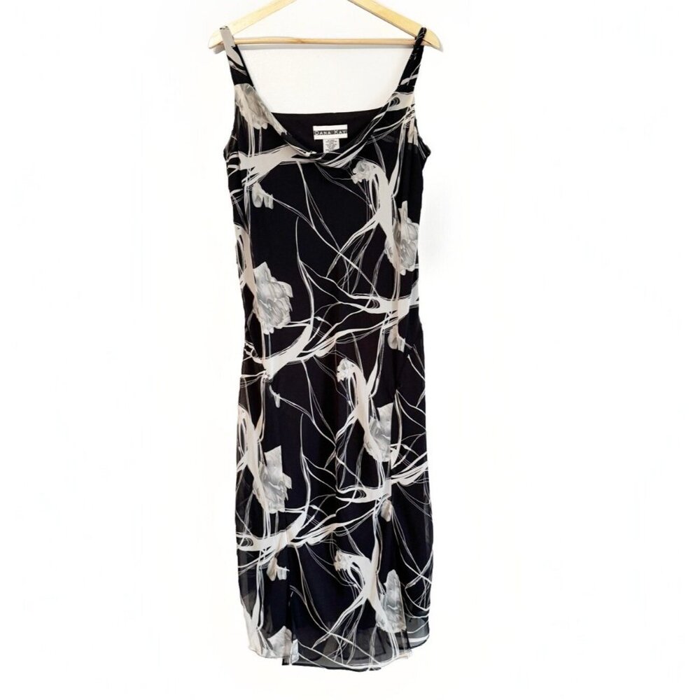 Vintage Dana Kay Women’s Black Drape Neck Midi Dress 16W Whimsigoth Fairy Y2K